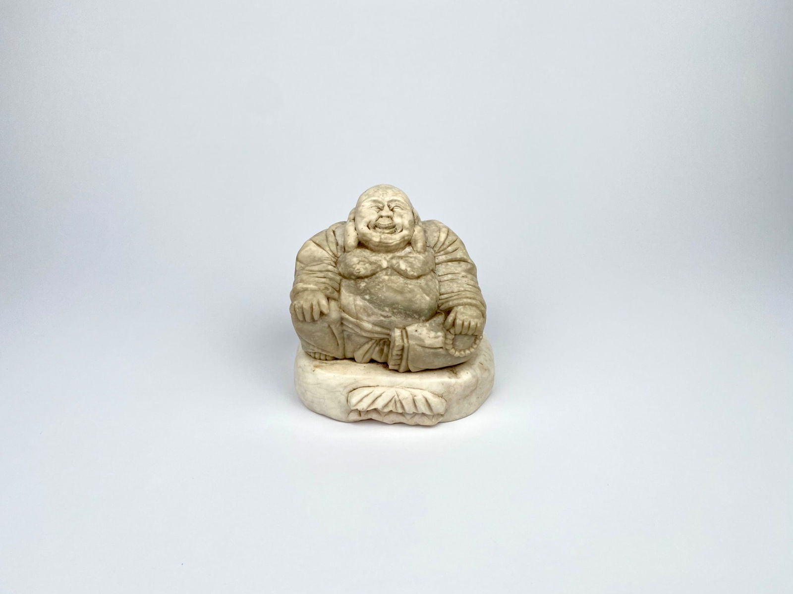 Carved Marble Laughing Buddha Figurine with Seated Pose (1 of 10)