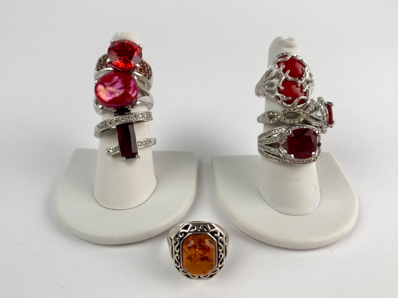 Set of Seven Sterling Silver Red Gemstone Rings (1 of 12)