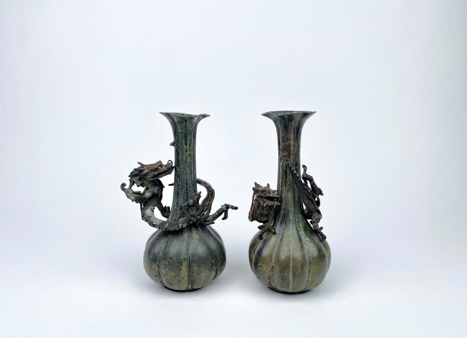 Pair of Chinese-Style Metal Vases with Dragon Figures (1 of 11)