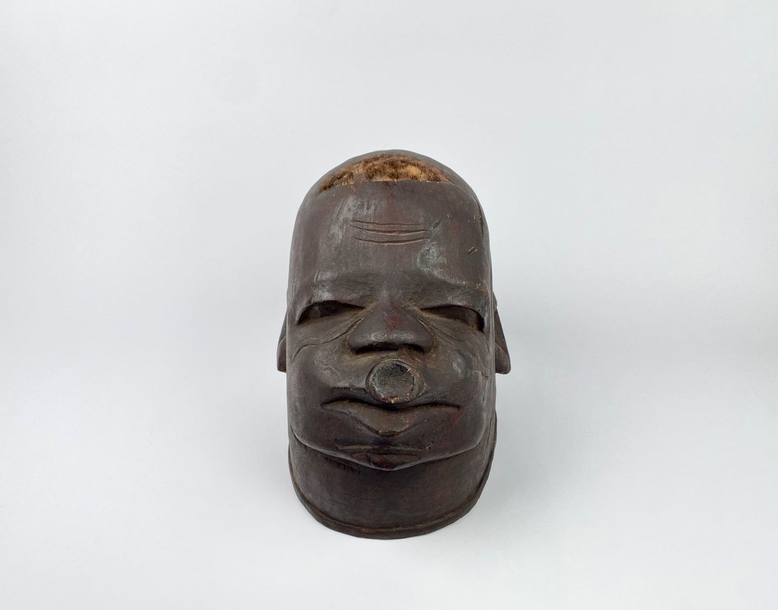 Carved African Wood Head with Fiber Hair & Facial Scarification (1 of 10)