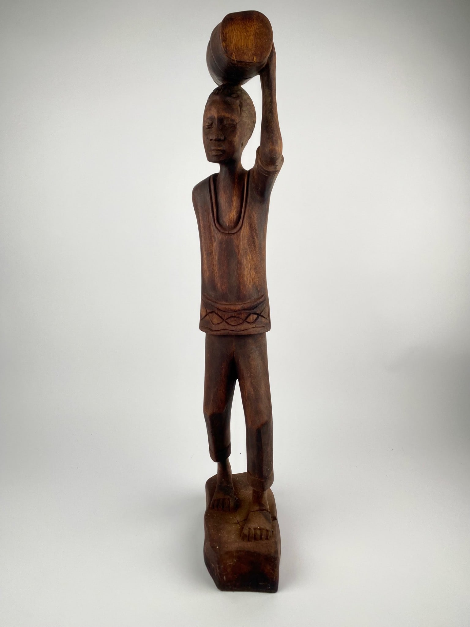 African Carved Wooden Figure Carrying Vessel (1 of 12)