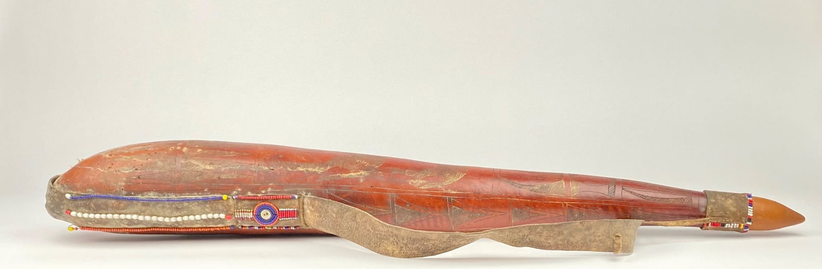 Maasai Carved Milk Gourd with Beaded Leather Cover (1 of 10)