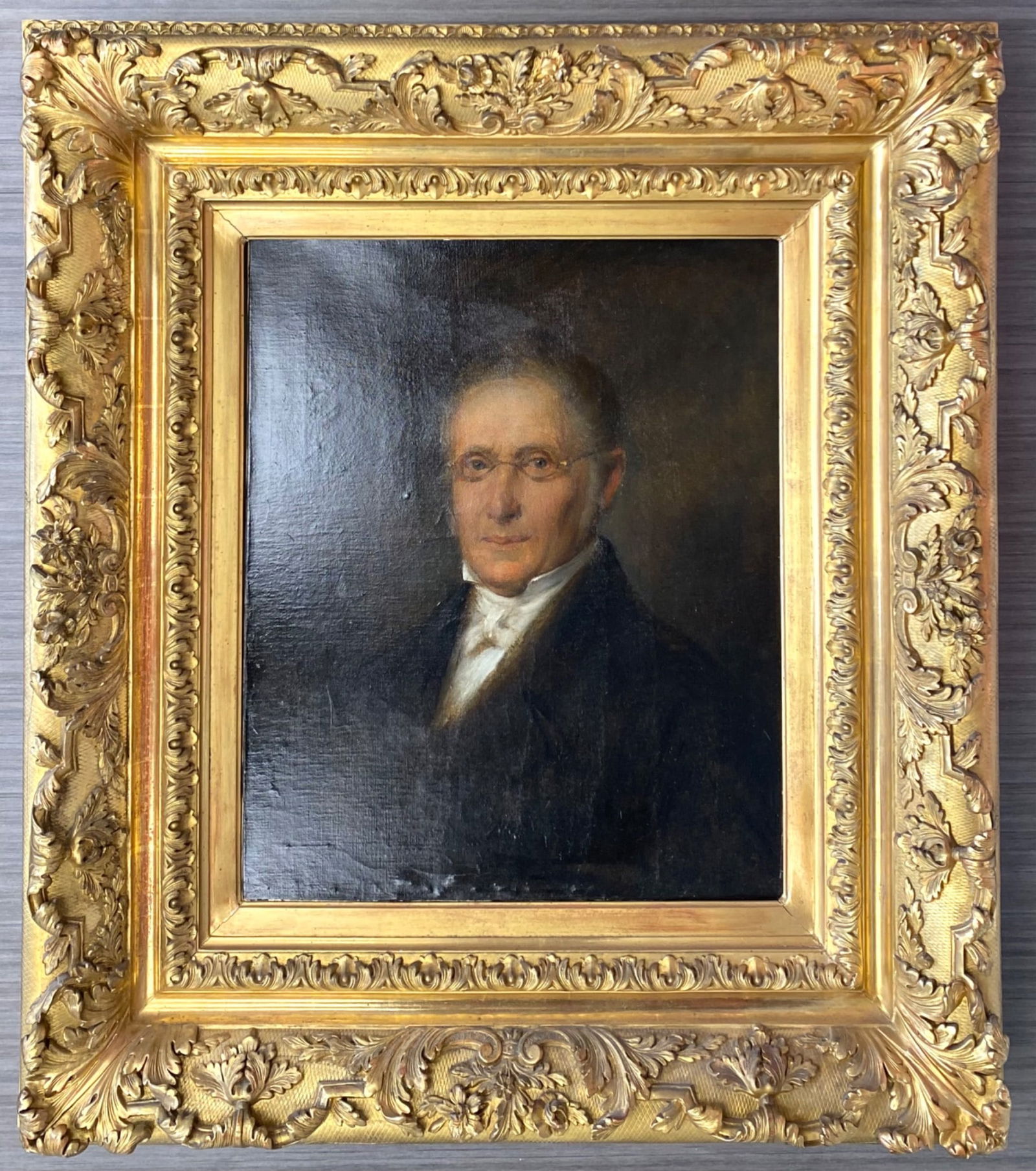 19th Century Gentleman Portrait Oil on Canvas with Elaborate Giltwood Frame (1 of 12)