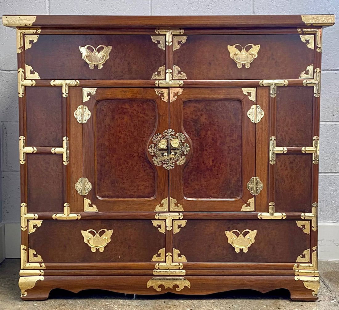 Thomasville Asian-Inspired Burlwood & Brass Mounted Credenza (1 of 11)