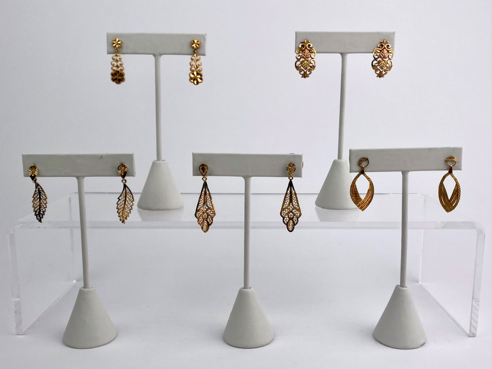 Set of Five Filigree Drop Earrings Including 14K and 10K Gold (1 of 11)