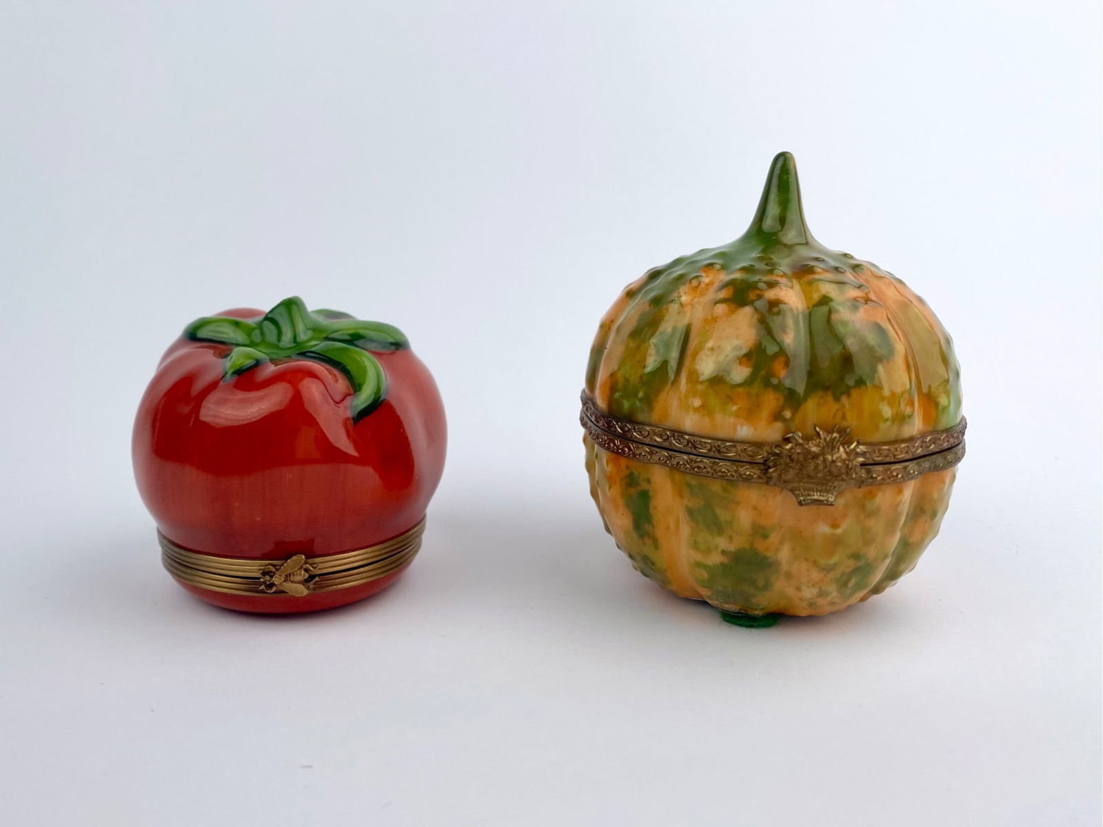Pair of Limoges Hand-Painted Porcelain Trinket Boxes: Tomato & Gourd (1 of 11)