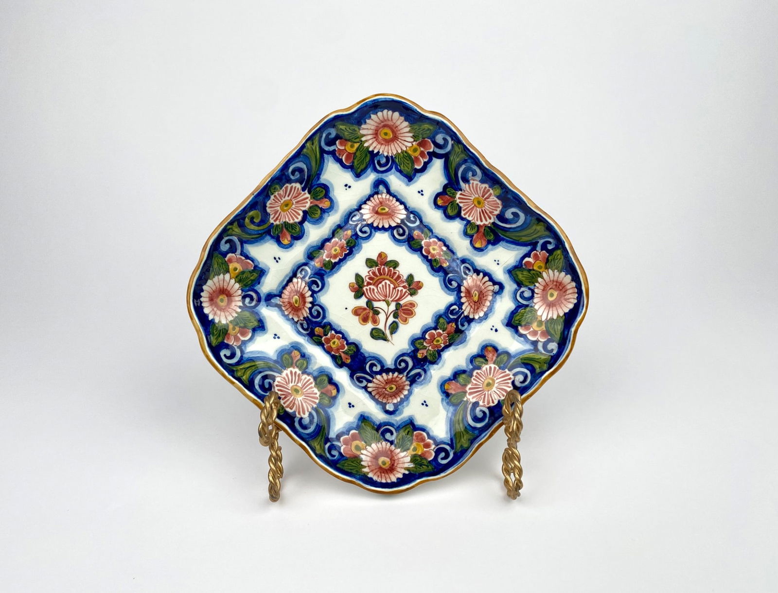 Polychrome Hand-Painted Delft Small Plate with Floral Motif, Holland (1 of 6)