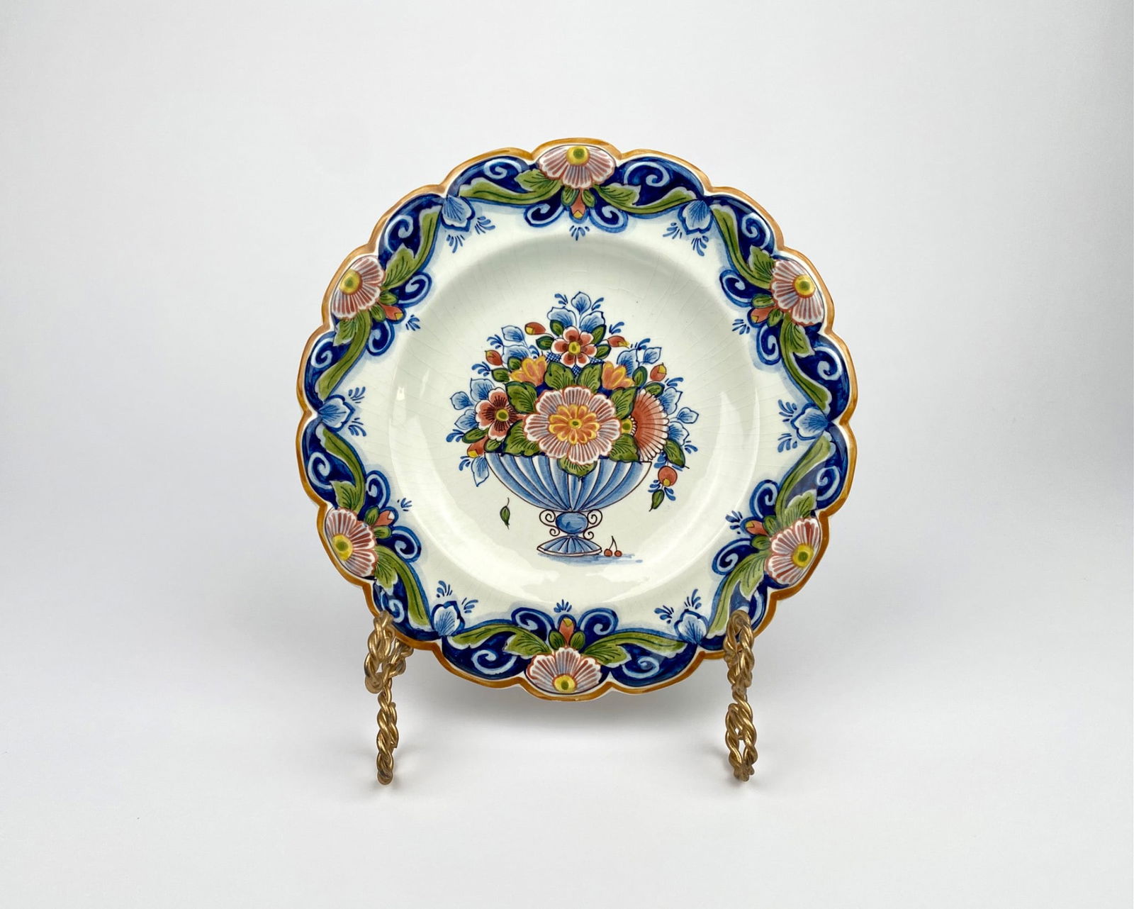 Polychrome Delft Hand-painted Small Plate with Floral Urn Motif, Holland (1 of 7)