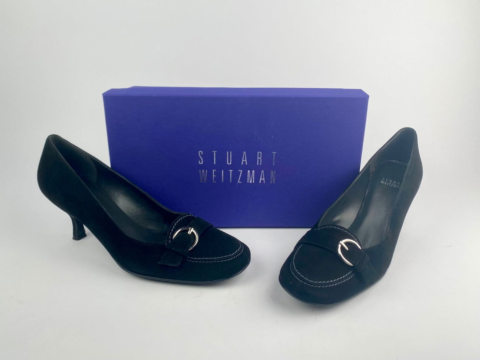 Stuart Weitzman Black Suede Kitten Heel Pumps with Original Box, Size 9.5 (1 of 9)