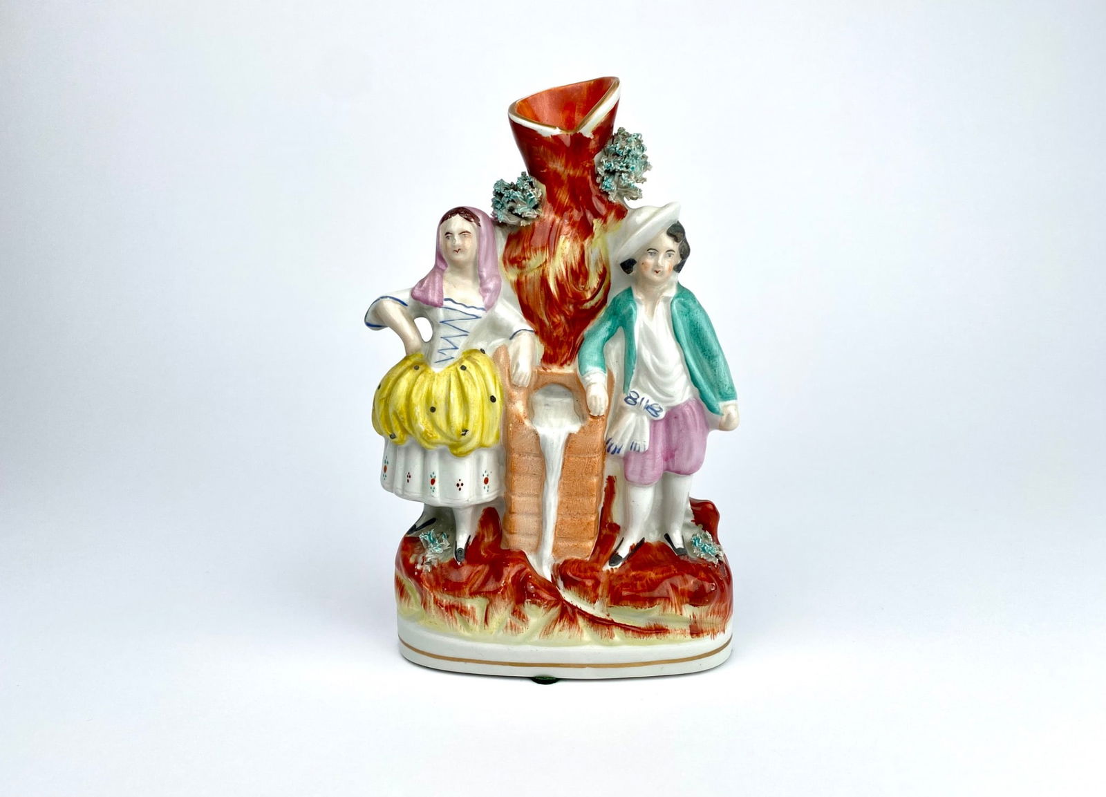 Antique English Staffordshire Ceramic Figurine Spill Vase with Two Figures (1 of 11)