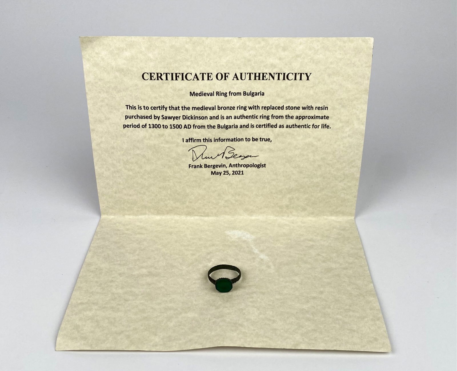 Medieval Bronze Ring with Resin Stone, 1300-1500 AD, Bulgaria, COA (1 of 5)