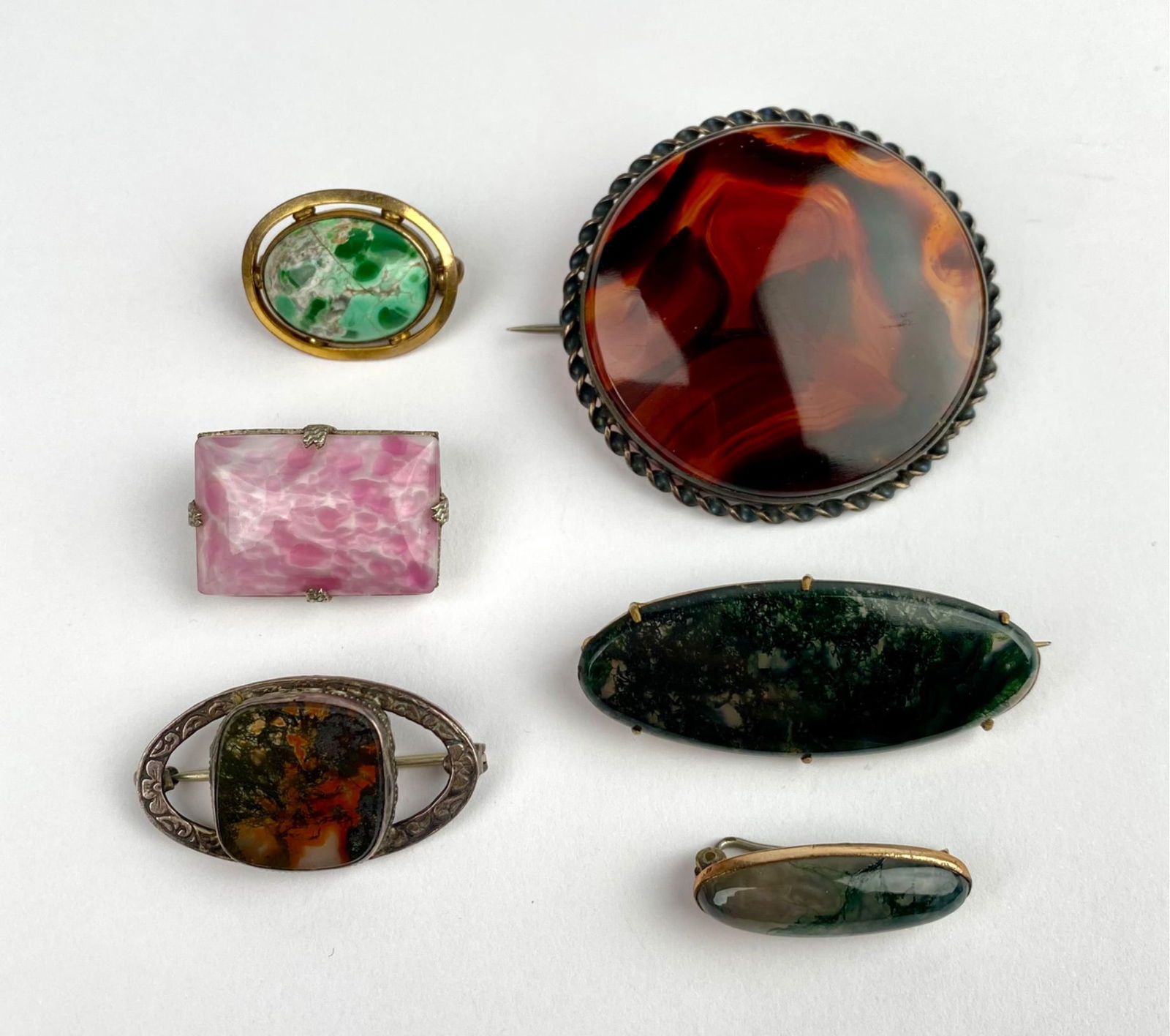 Lot of Six Vintage Stone Brooches (Including Sterling) (1 of 9)