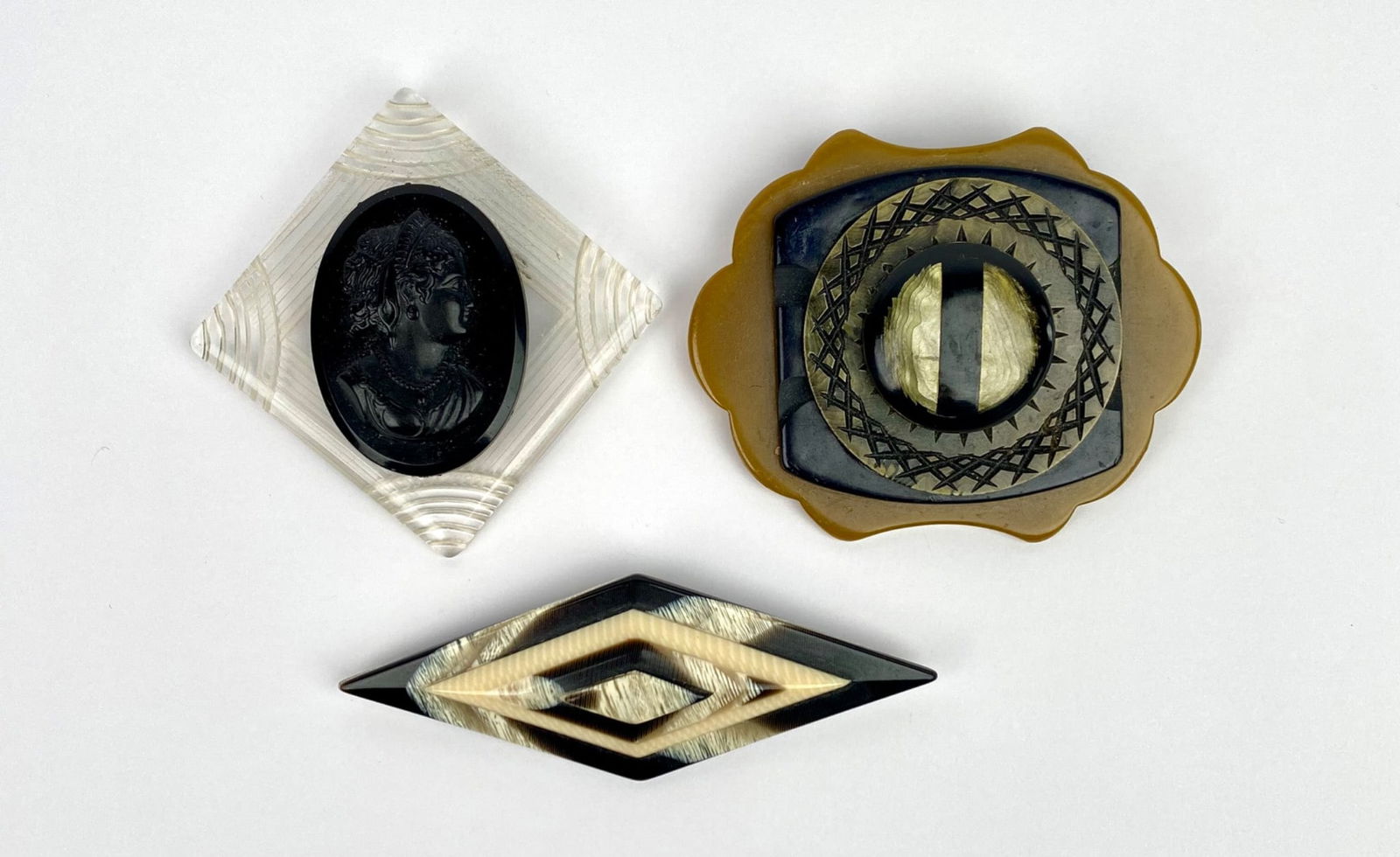 Set of Three Bakelite & Lucite Art Deco Brooches (1 of 7)