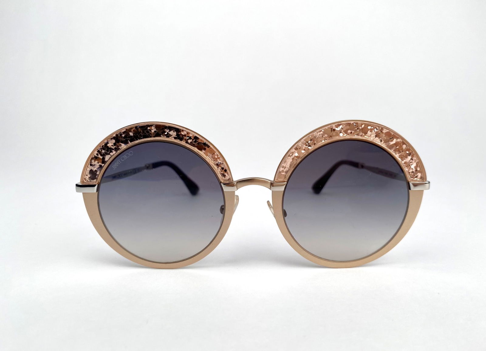 Jimmy Choo GOTHA/S Round Rose Gold Glitter Sunglasses (1 of 10)