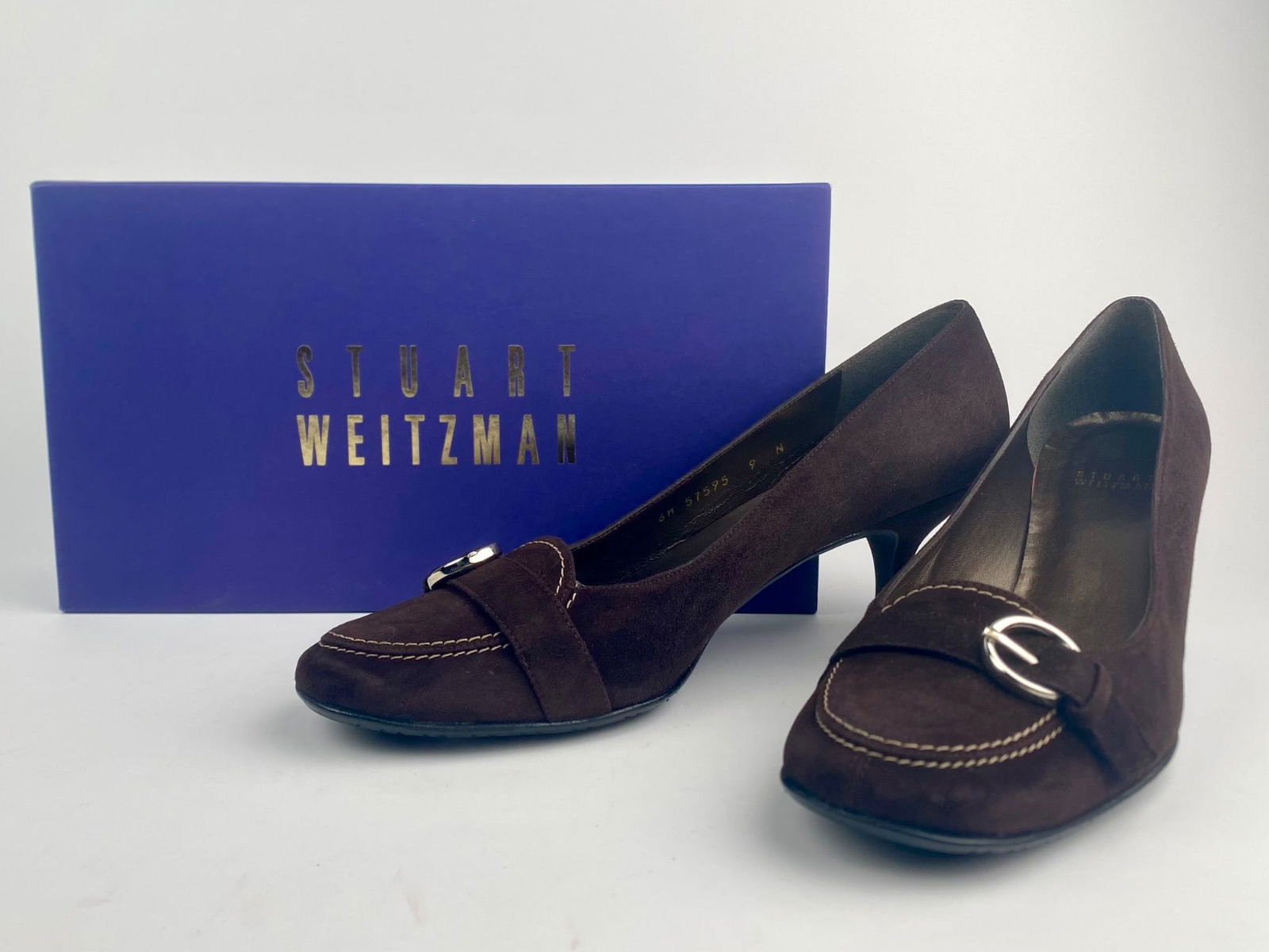 Stuart Weitzman Brown Suede Kitten Heel Pumps with Original Box, Size 9.5 (1 of 9)