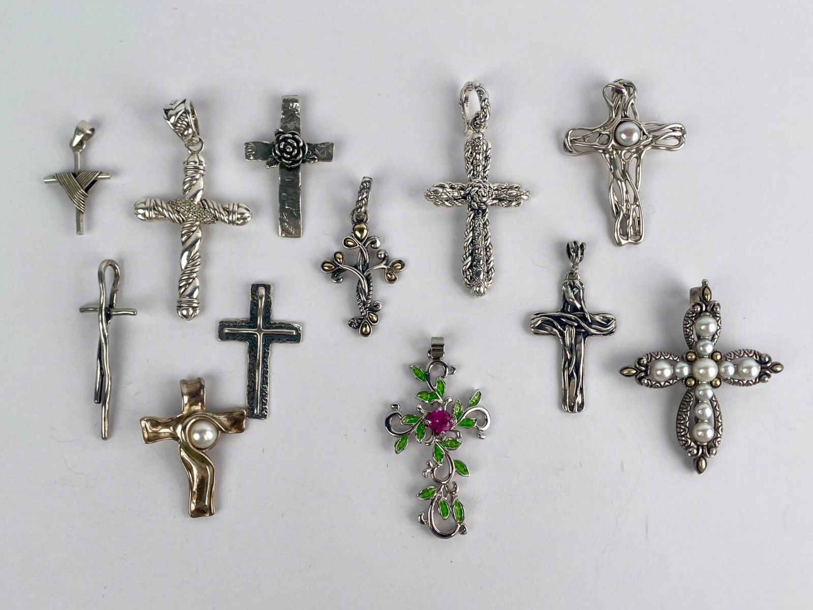 Group of Twelve Sterling Silver Cross Pendants (1 of 12)