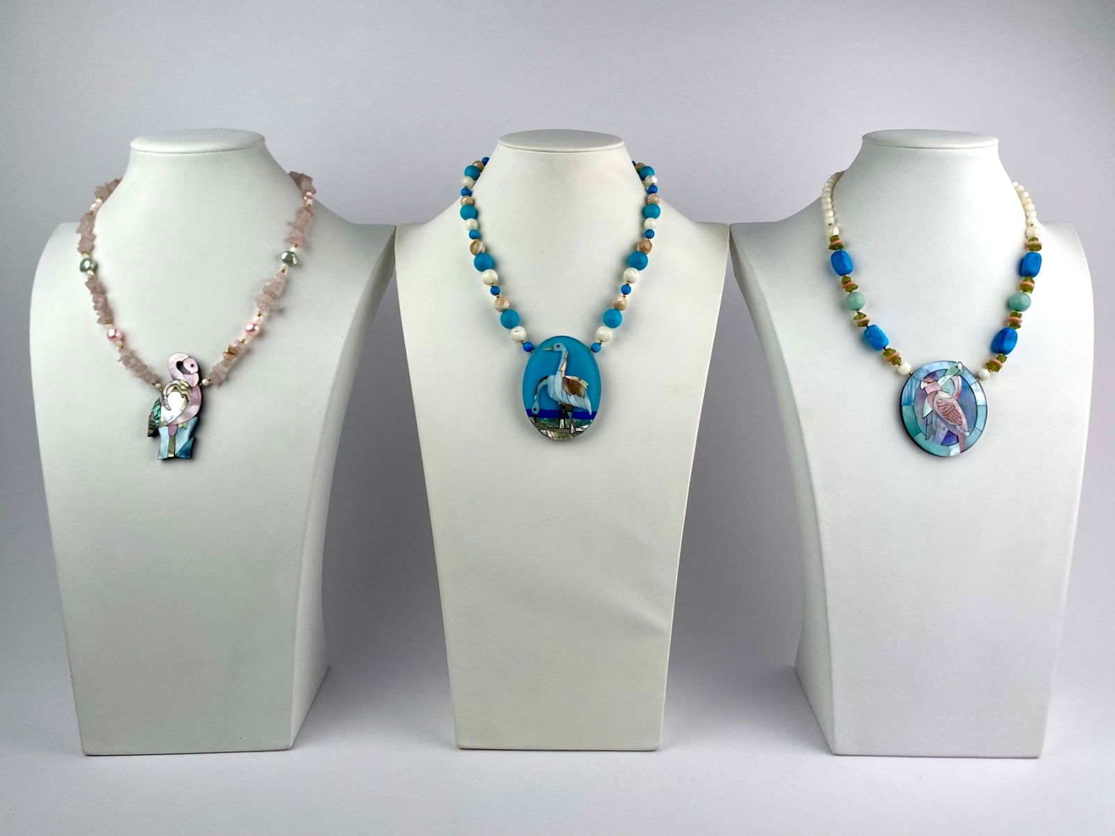 Set of Three Lee Sands Inlaid Bird Pendant Necklaces (1 of 12)