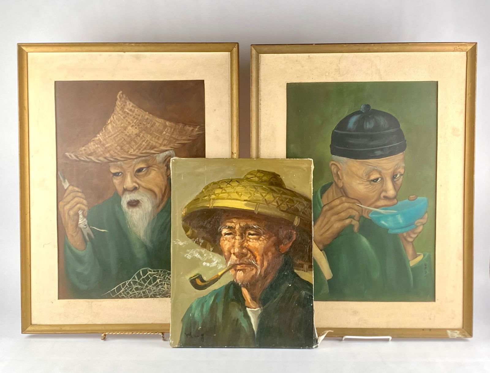 Three Mid-Century Figural Portrait Paintings of Asian Men (1 of 12)