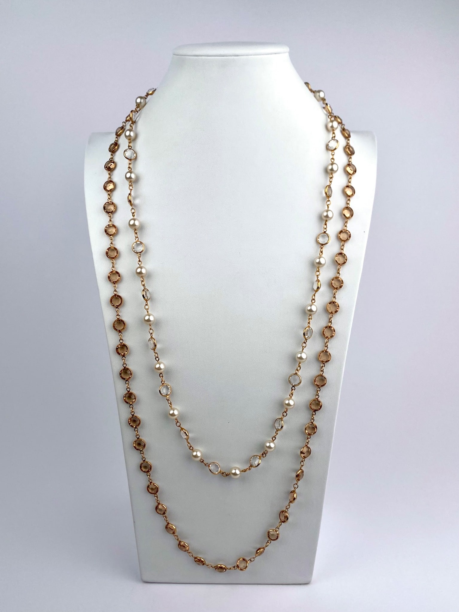 Pair of Gold-Tone Faceted Crystal Station Necklaces (1 of 8)