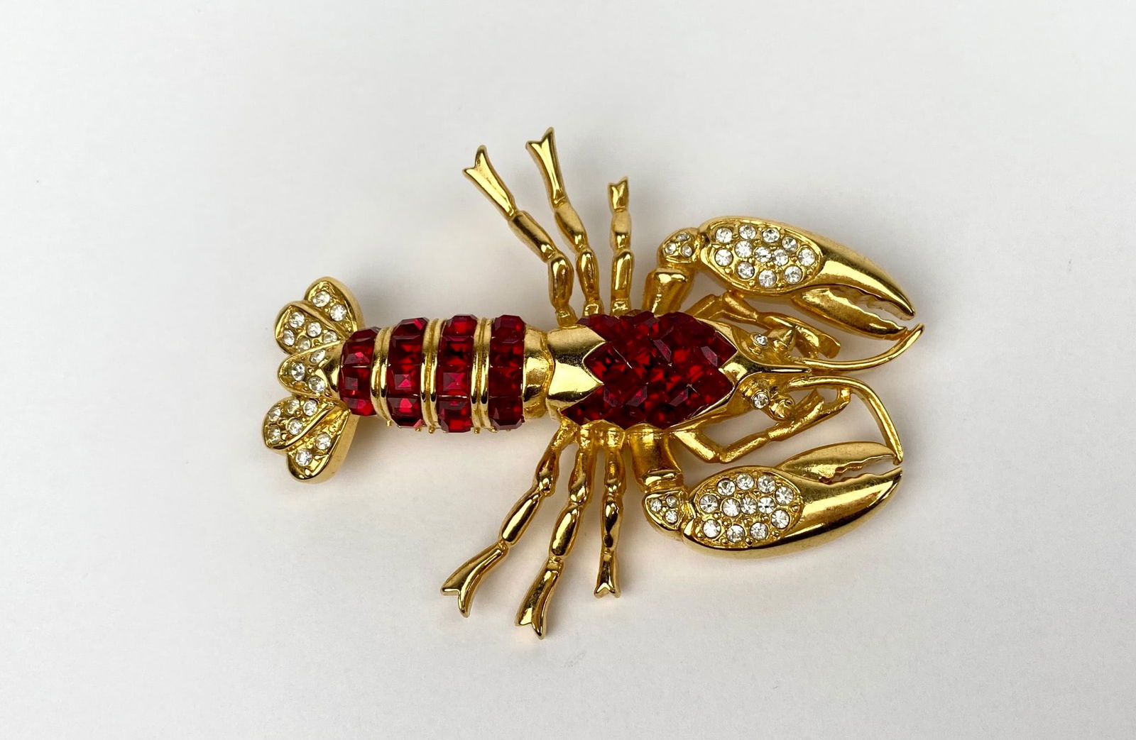 Signed Nolan Miller Gold-Toned Lobster Pin with Rhinestone Accents (1 of 5)