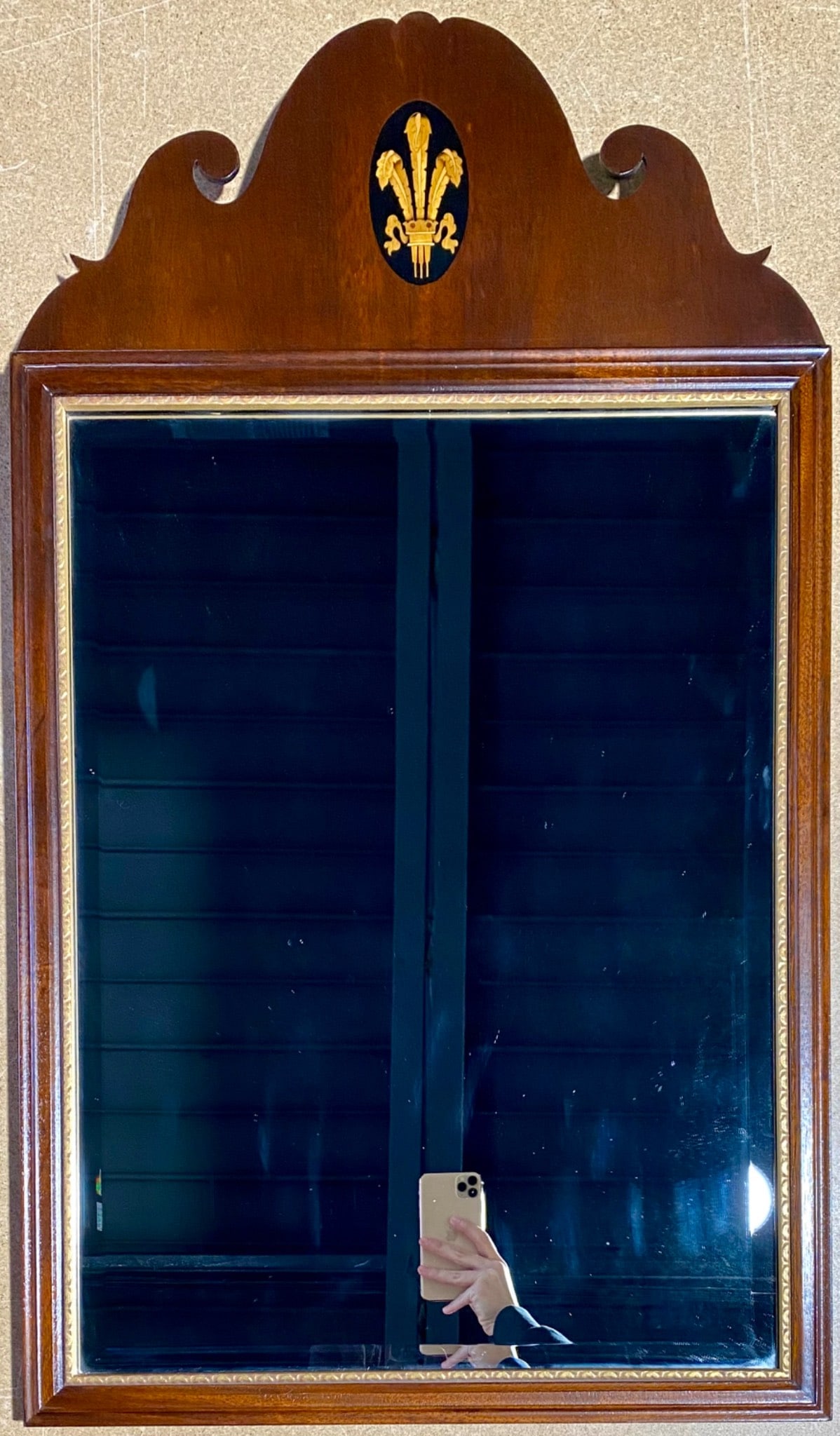 Georgian Style Mahogany Wall Mirror with Prince of Wales Plume Inlay (1 of 4)