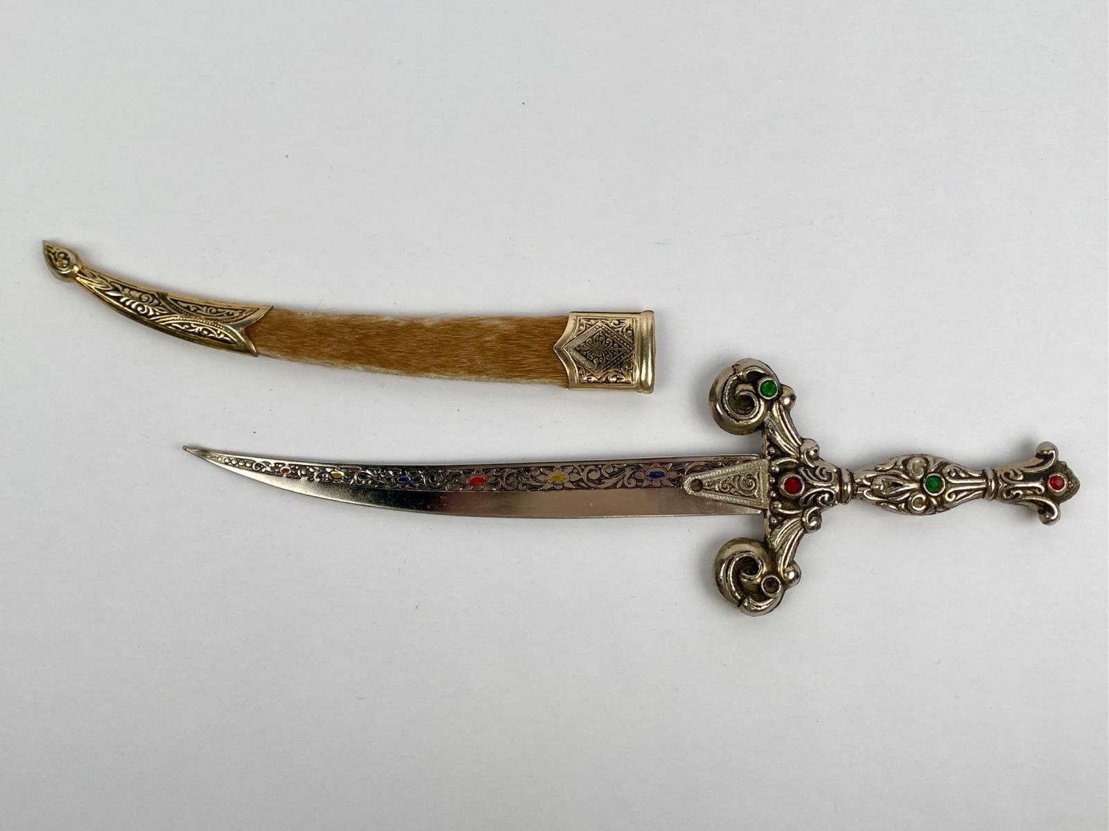 Ornate Jeweled Miniature Dagger with Goat Hair Sheath (1 of 11)