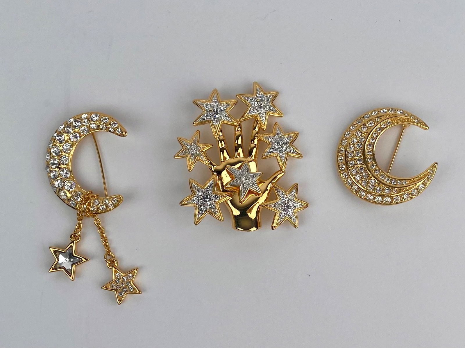 Nolan Miller and Joan Rivers Signed Celestial Rhinestone Brooch Trio (1 of 12)