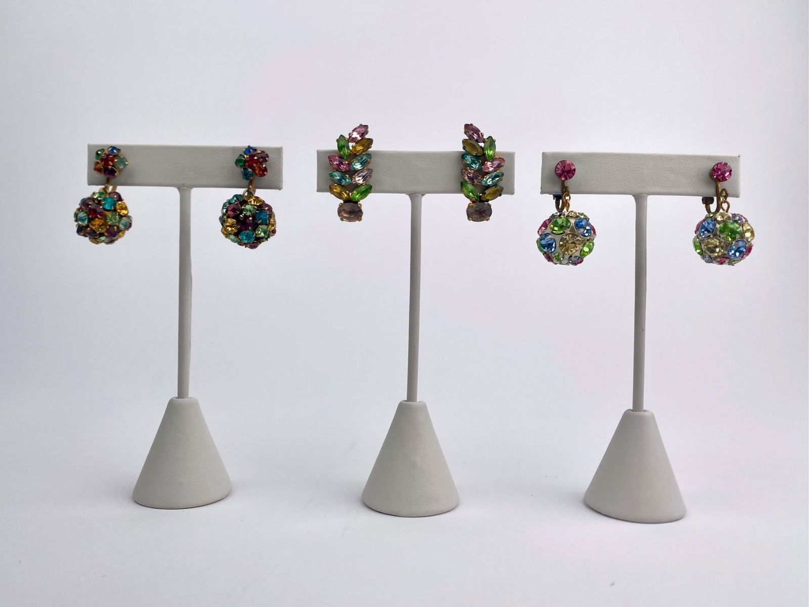 Group of Three Vintage Multicolor Rhinestone Drop Earrings (1 of 10)