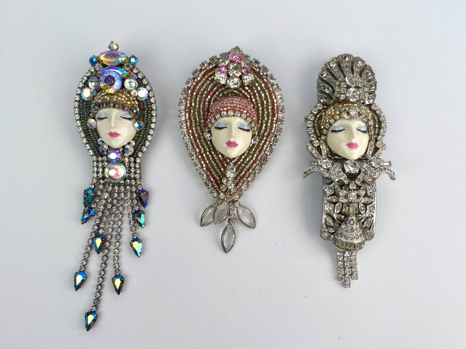 Group of Three J. Solomon Signed Figural Rhinestone Face Brooches (1 of 7)