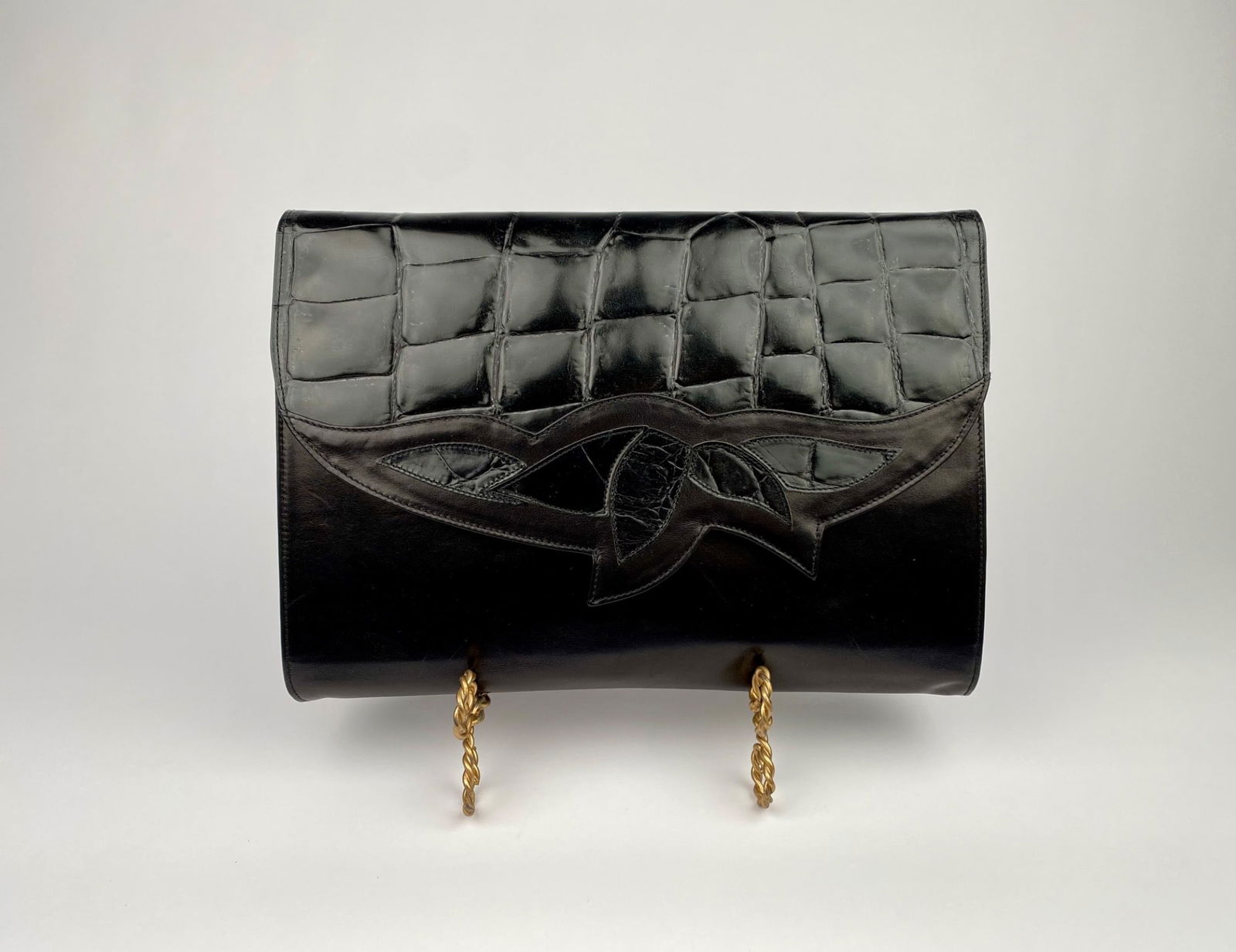 Black Leather Clutch Bag with Quilted Detail & Gold-Toned Hardware (1 of 5)