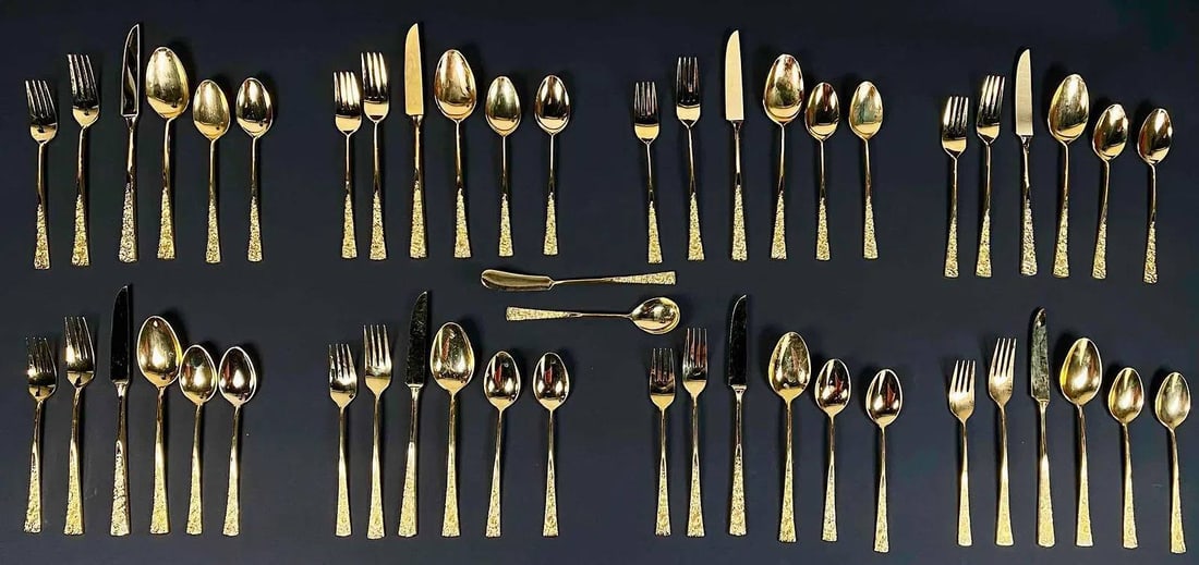 22 Karat Electro Gold Plate, Golden Tableware by Stanley Roberts – 50 Piece Service for 8 (1 of 7)