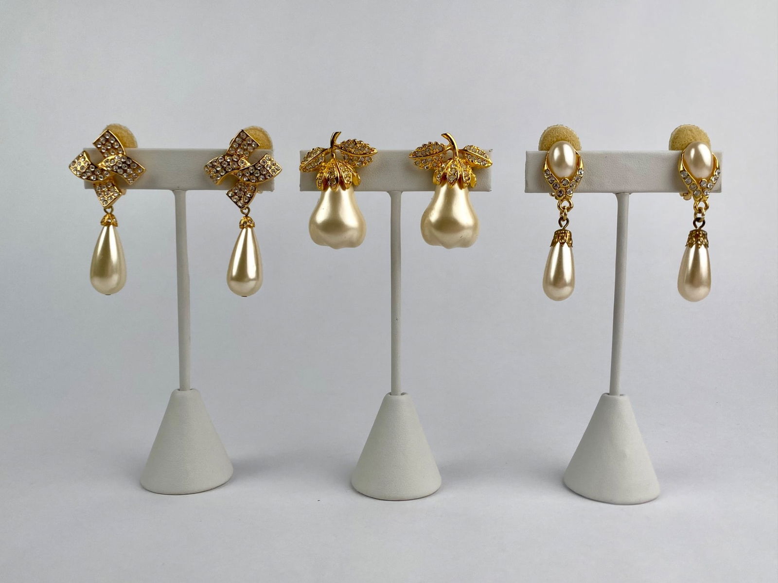 Signed Nolan Miller Faux Pearl Necklace & Three Pair KJL Earring Set - 7