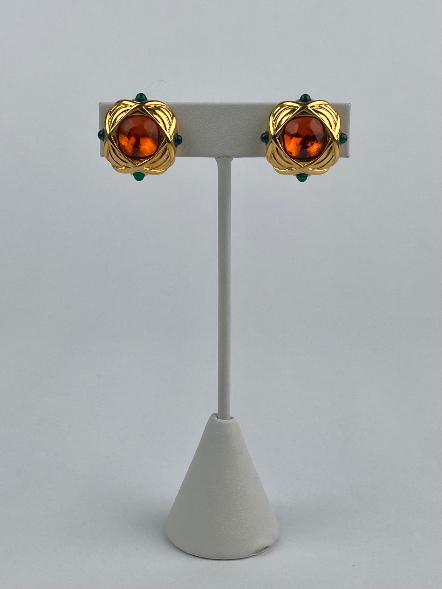 Three Pairs of Gold-Tone and Amber Clip-On Earrings - 2