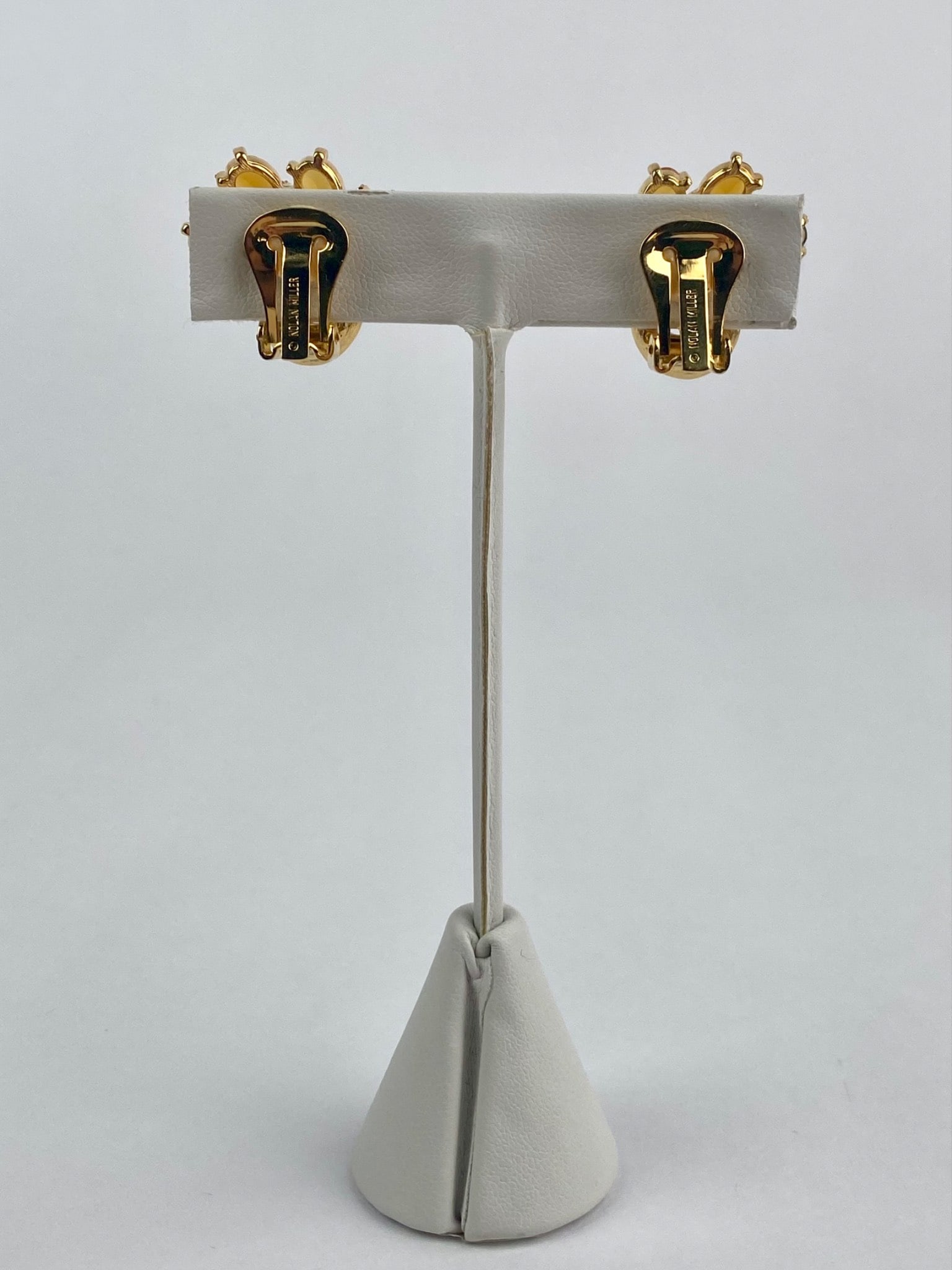 Three Pairs of Gold-Tone and Amber Clip-On Earrings - 7