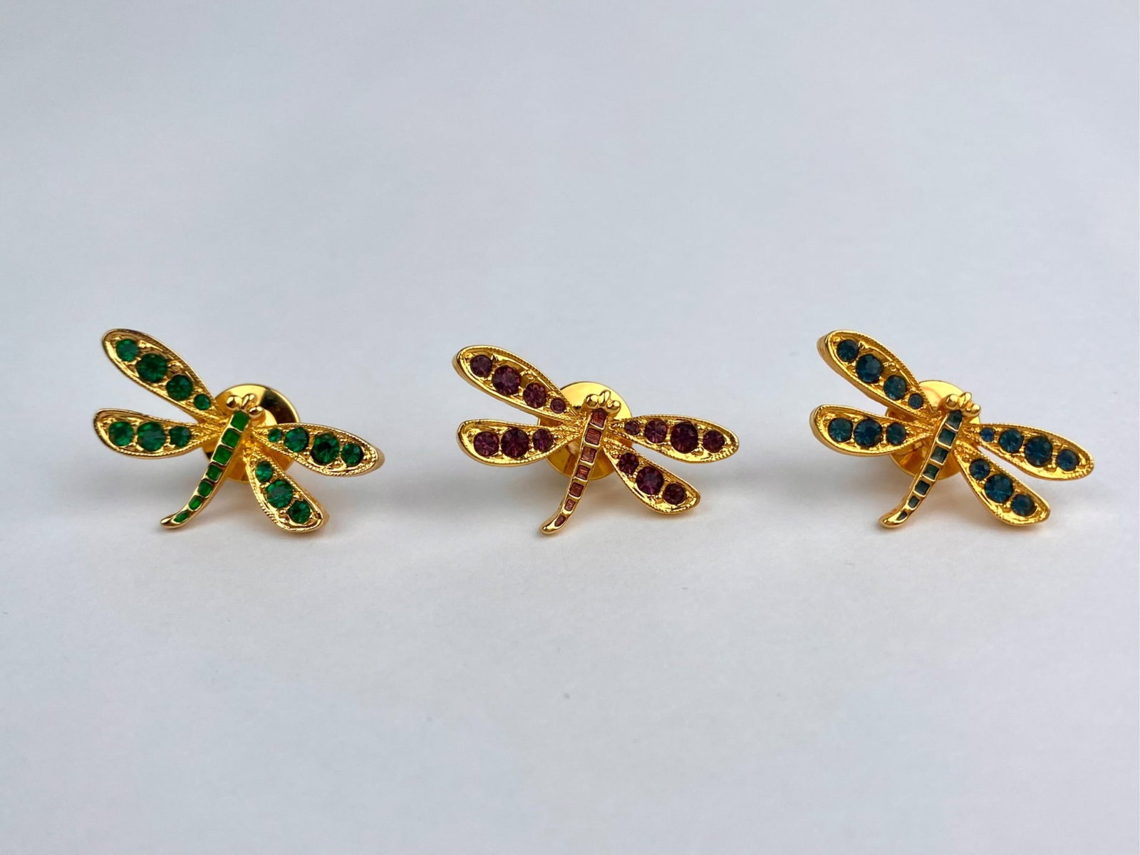 Nolan Miller Gold-Tone Dragonfly Pins & Rhinestone Floral Brooch Set - 5
