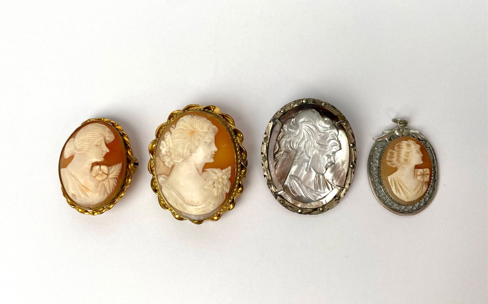 Lot of Four Cameo Pins & Pendants Including Gold-filled & Sterling Silver (1 of 7)