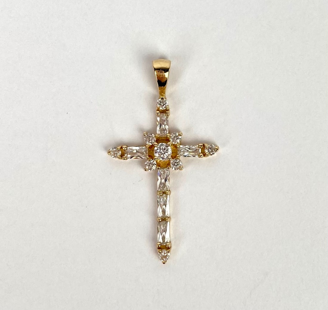 10K Gold Cross Pendant with Glass Accents (1 of 4)