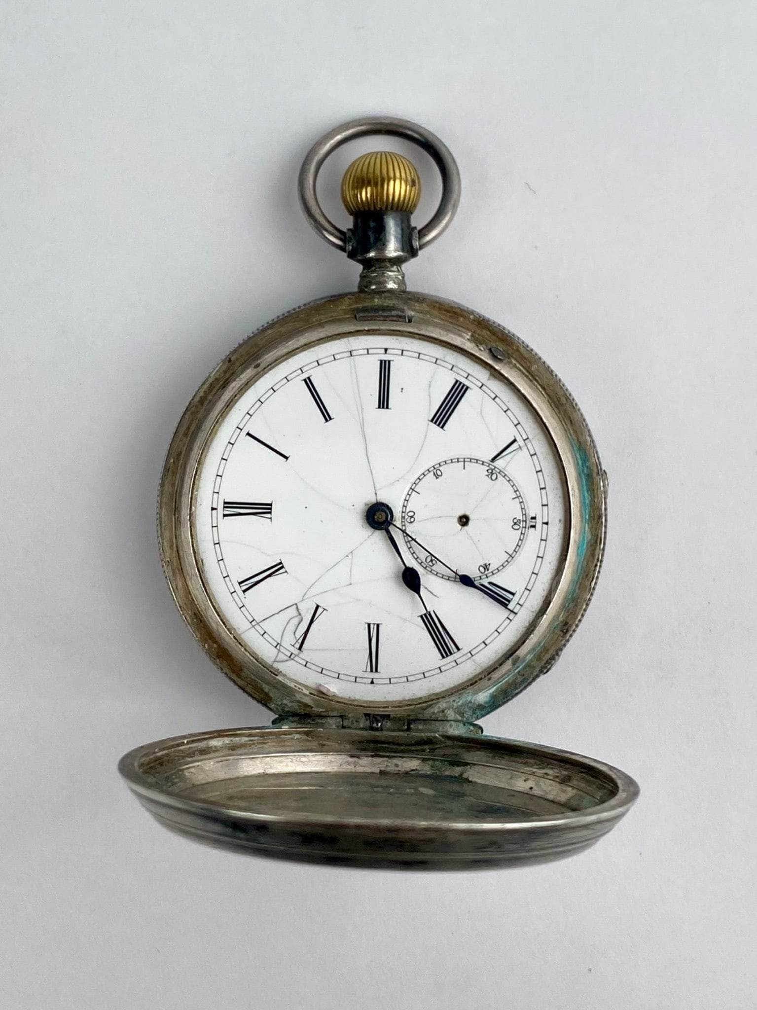 Antique full-hunter pocket watch housed in a silver-tone case with engraved floral and foliate (1 of 10)