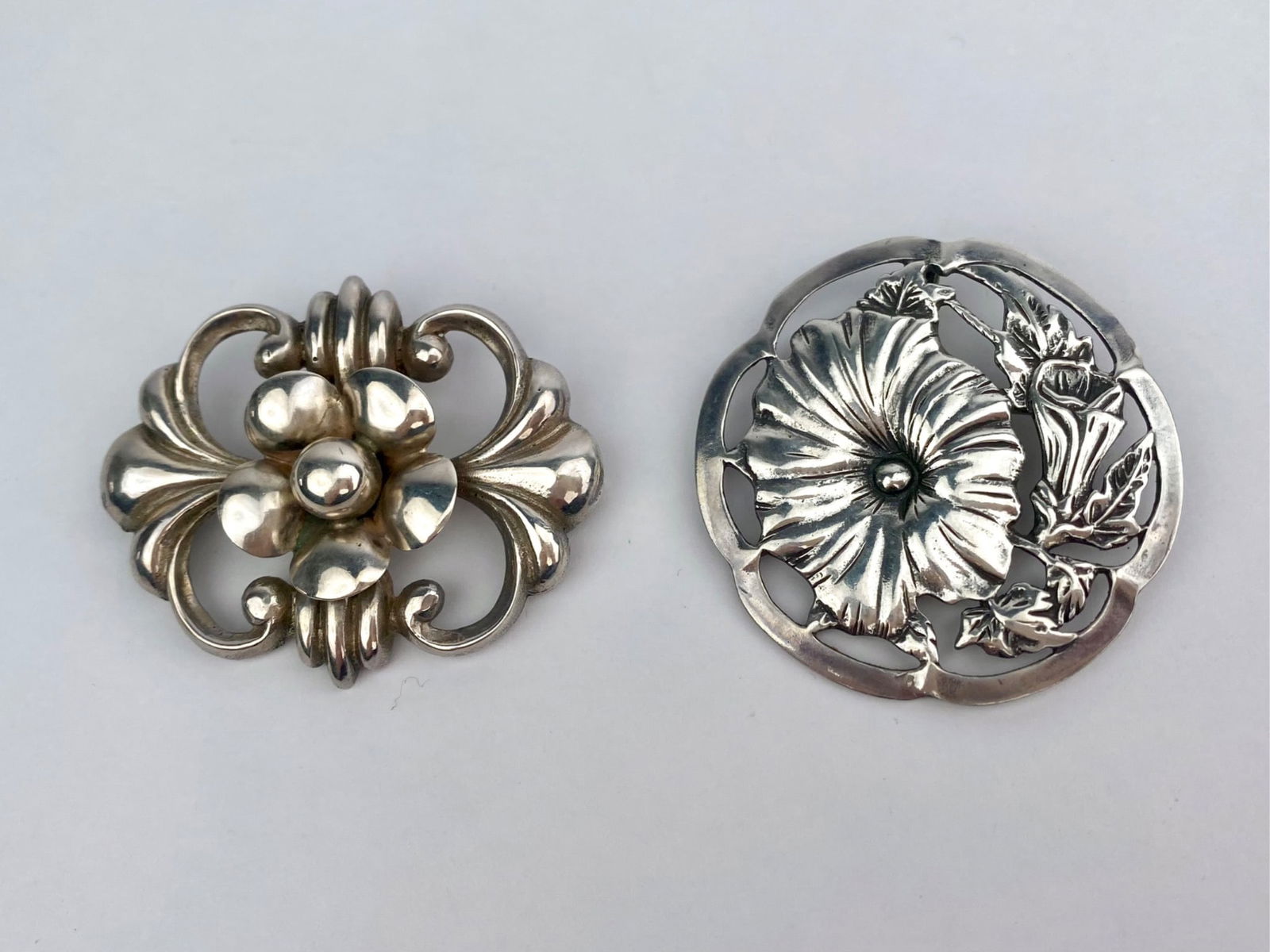 Pair of Sterling Silver Floral Brooches (1 of 5)