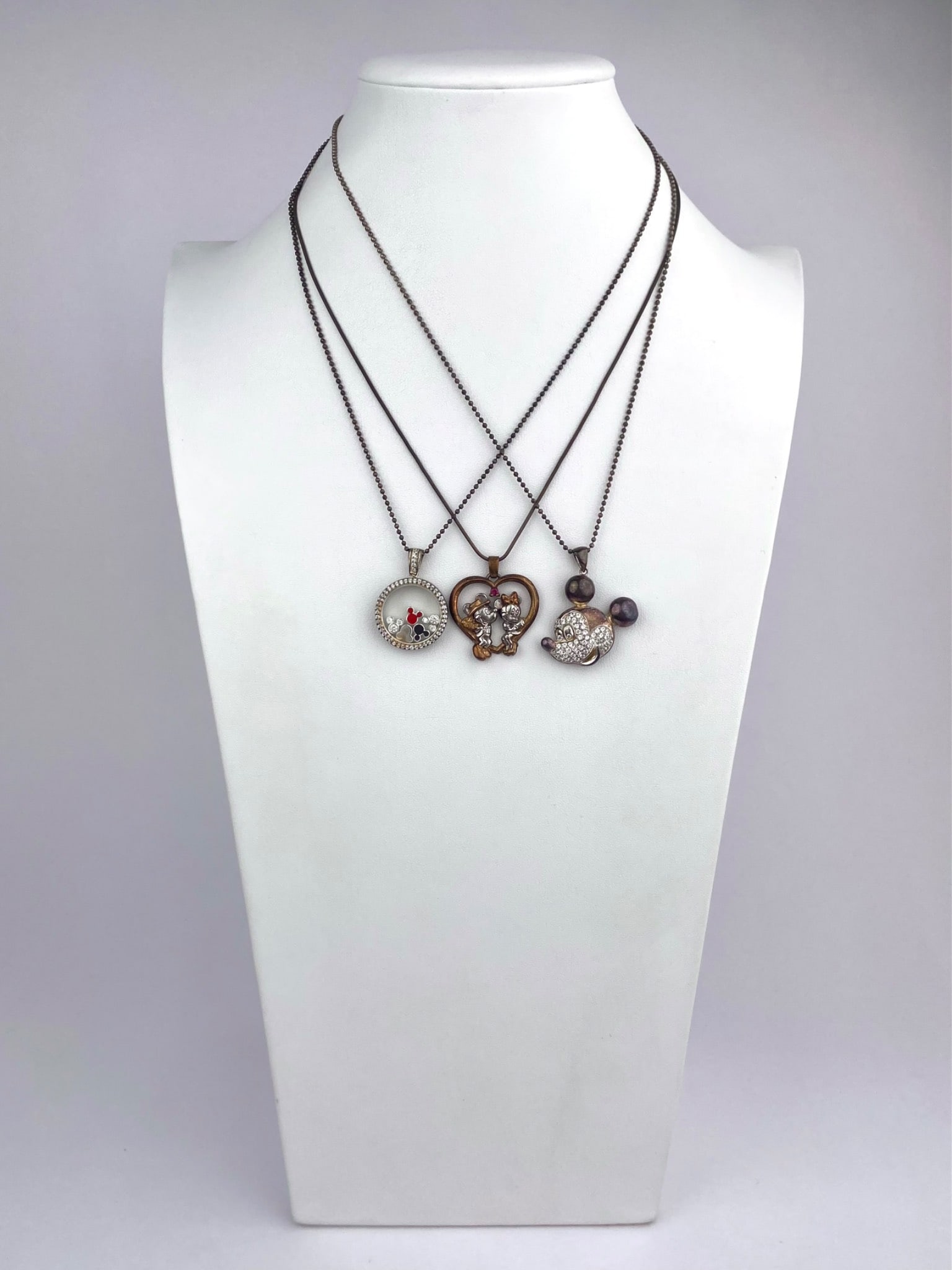 Disney Sterling Silver Necklace Trio with Lenox Heart Pendant & Mickey Mouse Motifs (1 of 12)