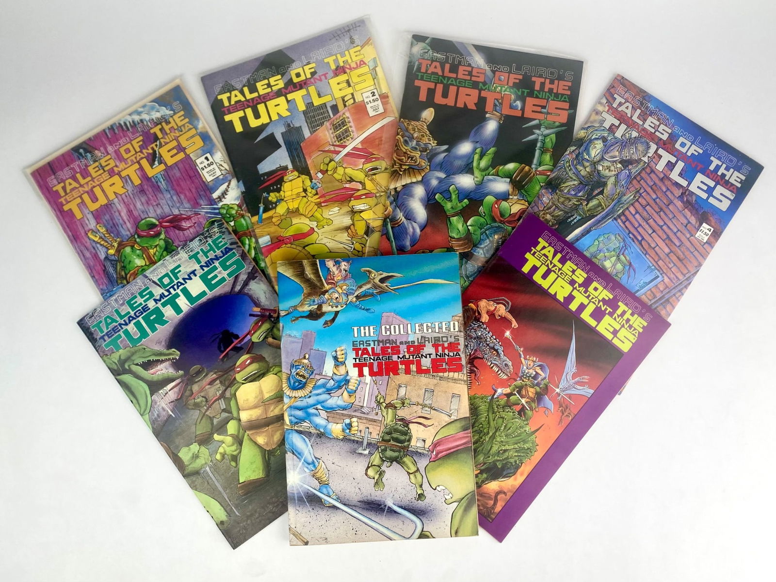 Group of eight "Eastman & Laird's Tales of the Teenage Mutant Ninja Turtles" publications from: Group of eight "Eastman & Laird's Tales of the Teenage Mutant Ninja Turtles" publications from Mirage Studios. The lots includes issues No. 1-4 and 6-7 (1987-1988) along with "The Collected Eastman &