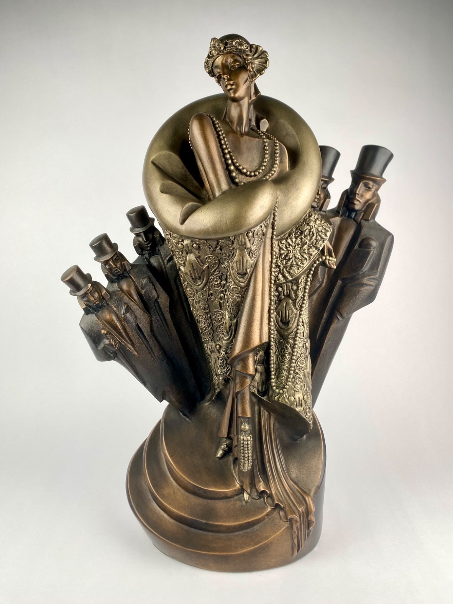 Art Deco revival figural sculpture titled "Top hats & Tails," depicting a flapper era woman wearing (1 of 12)