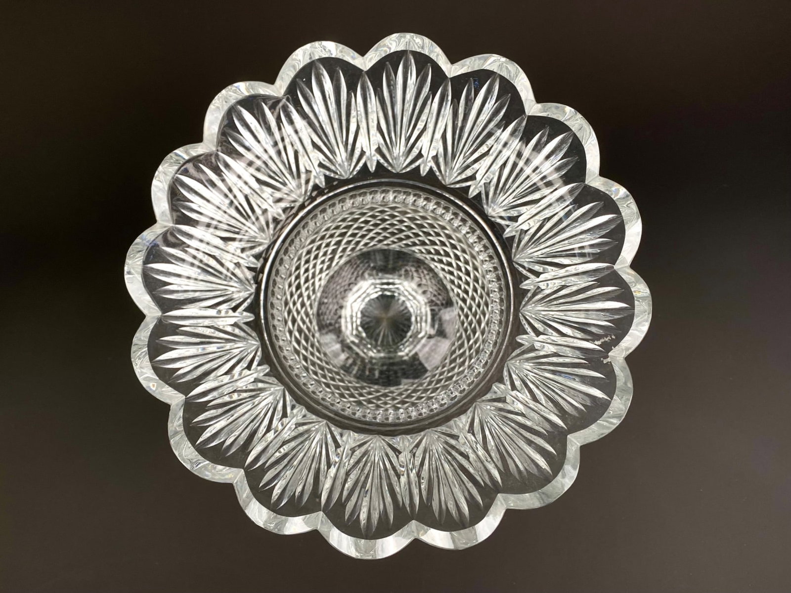 Waterford Cut Crystal Pedestal Vase with Scalloped Rim - 5