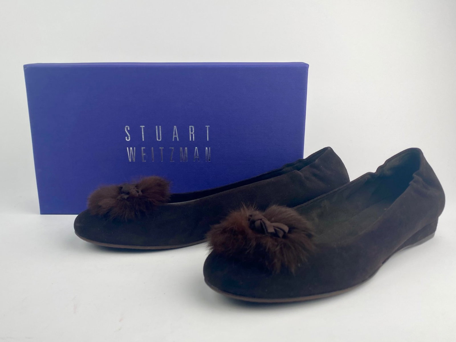 Stuart Weitzman ‘Furball’ Brown Suede Flats with Fur Trim, Size 9.5 (1 of 9)