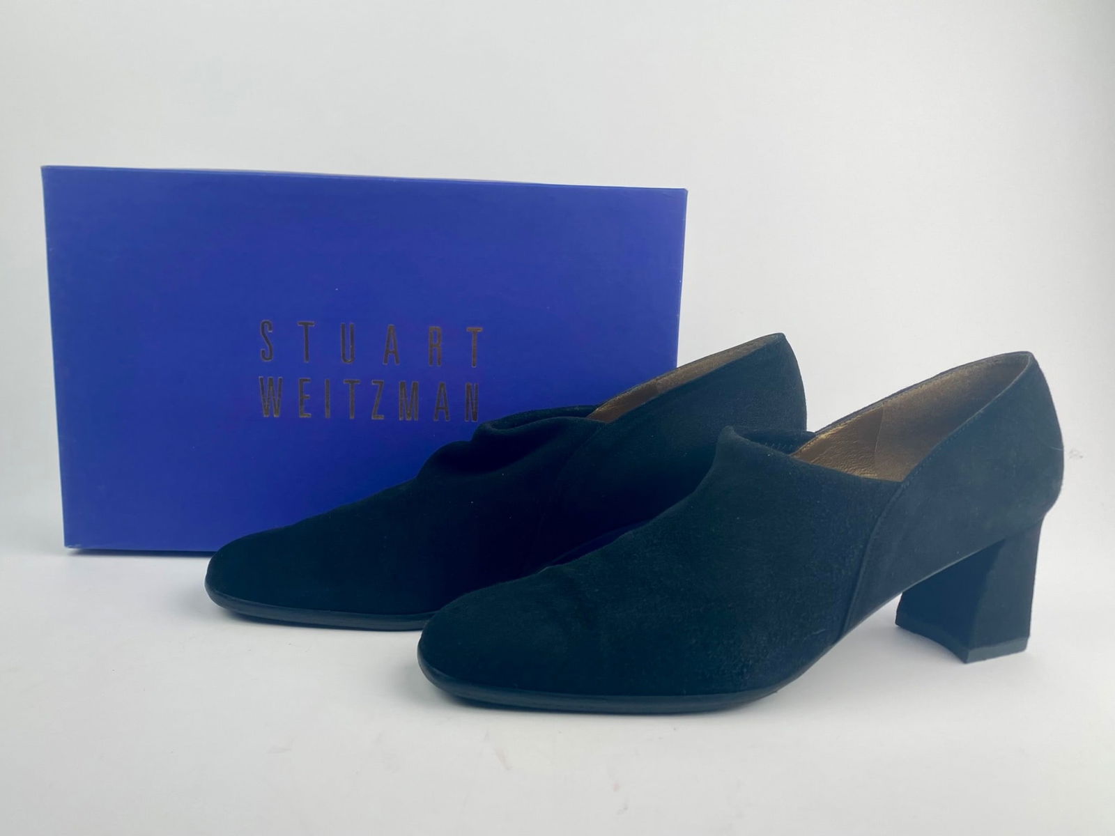 Stuart Weitzman Black Suede Block Heel Pumps with Original Box, Size 9.5 (1 of 9)