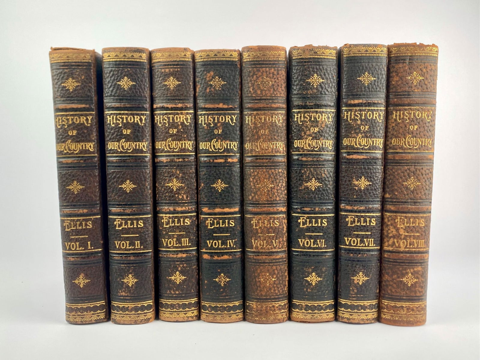 Limited Edition de Luxe ‘History of Our Country’ by Edward S. Ellis Eight Volume Set: Eight-volume Edition de Luxe set of “The History of Our Country” by Edward S. Ellis, published by J.H. Woolling & Company, Indianapolis. This edition was limited to five hundred copies and