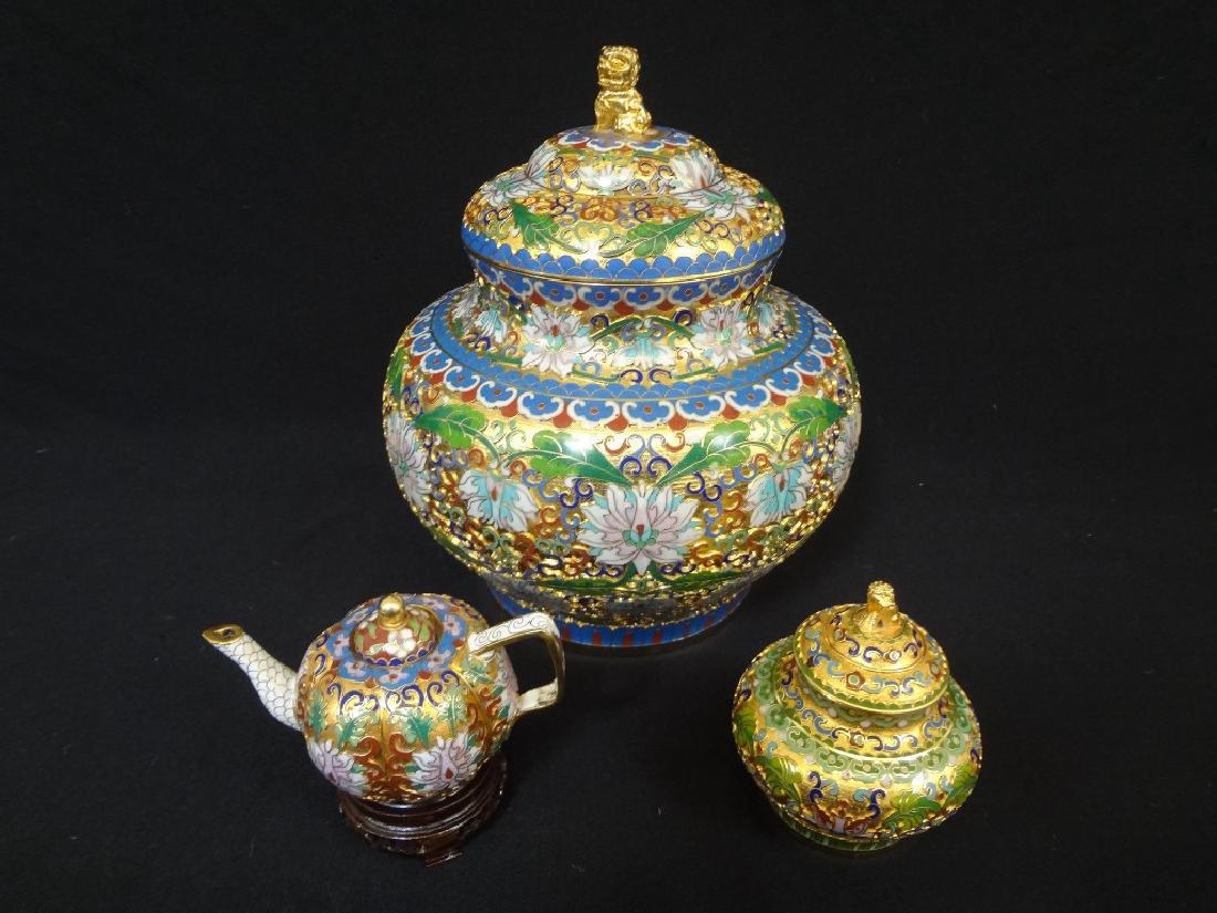 (3) Cloisonne Gold Gilt Lotus Design Pieces (1 of 5)