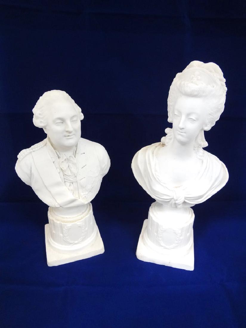 King Louis XVI & Marie Antoinette Parian Busts: King Louis XVI & Marie Antoinette Parian Busts: No marks, both stand approximately 11" tall. There are a few chips out of the square base of each sculpture.