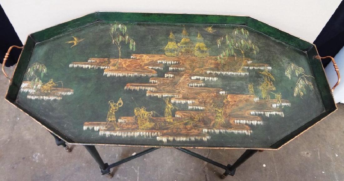 Hand Painted Handled Serving Tray on 8 Leg Brass Base (1 of 5)