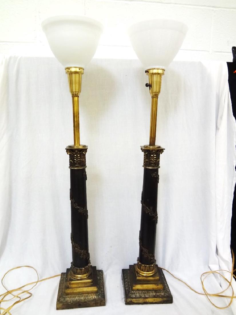 Pair Victorian Columnar Brass and Lamps Milk Glass (1 of 5)